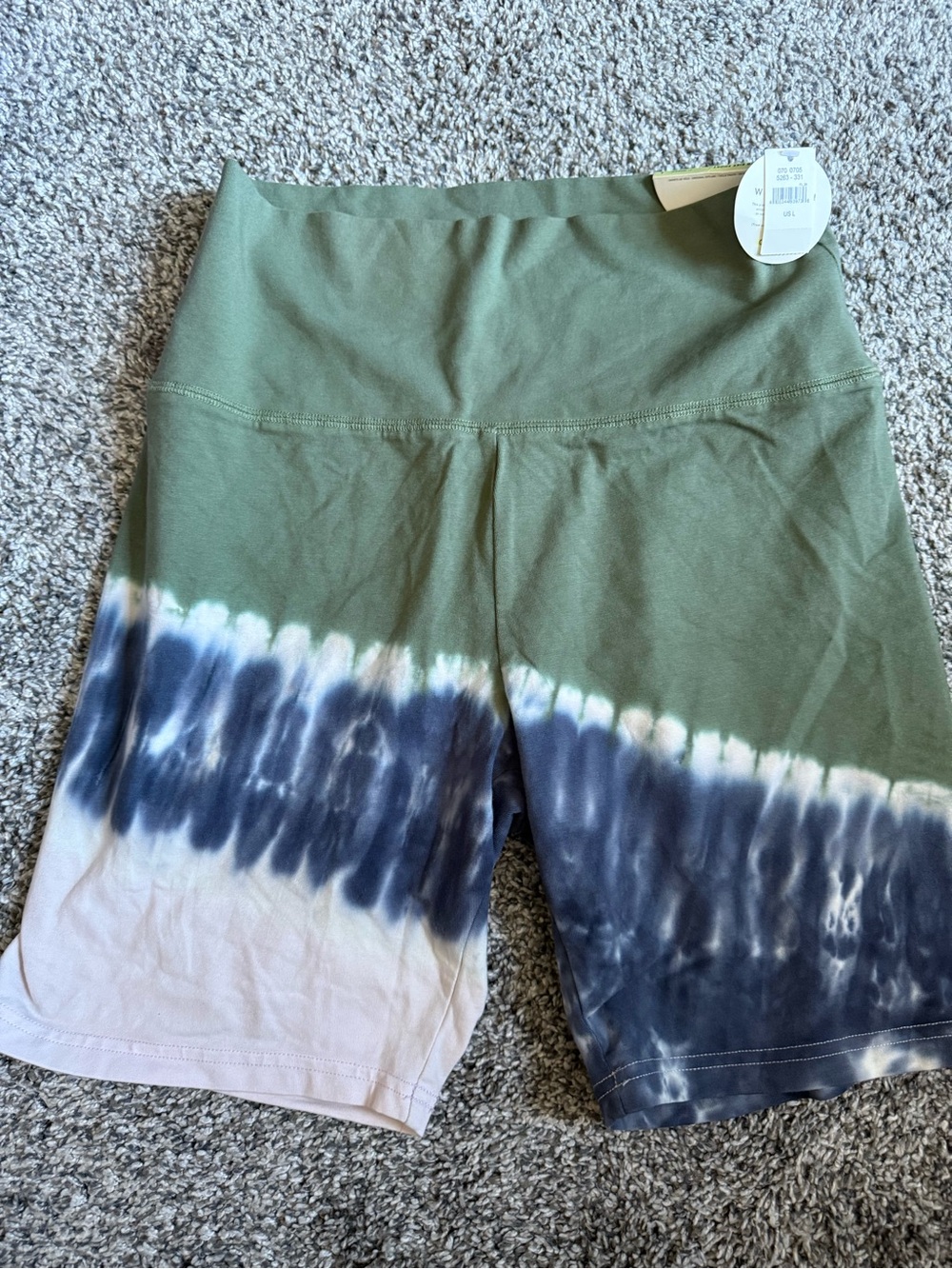 aerie High-Waist Tie-Dye Bike Shorts - Olive, Navy & Cream